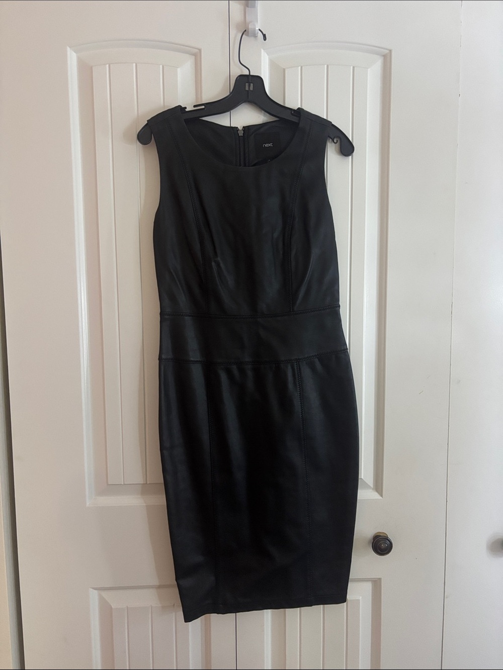 next Black Sleeveless Faux Leather Midi Dress with Round Neck